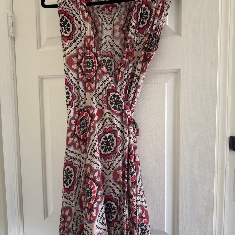 Yumi Kim Pink, Cream and Black Medallion Wrap Midi Dress